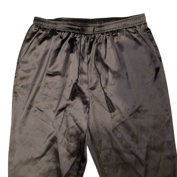 Allegra K Black Satin Pants Drawstring Elastic Waist Straight Leg Joggers - L - Picture 8 of 9